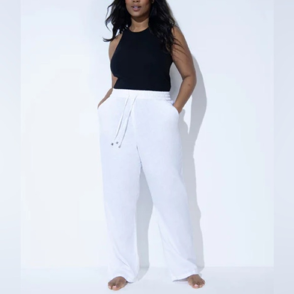 Old Navy Linen Blend Wide Leg Pants Women’s Medium Tall White High Waist 33.5”